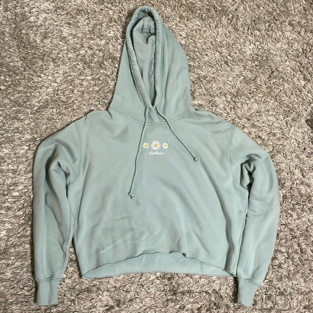 Blue Flower Hollister Crop Top Hoodie Small